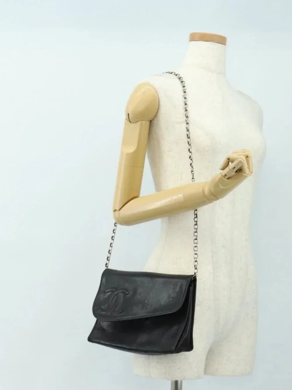 CHANEL COCO Mark Chain Shoulder Bag Lamb Skin Vintage Black CC Auth 146795